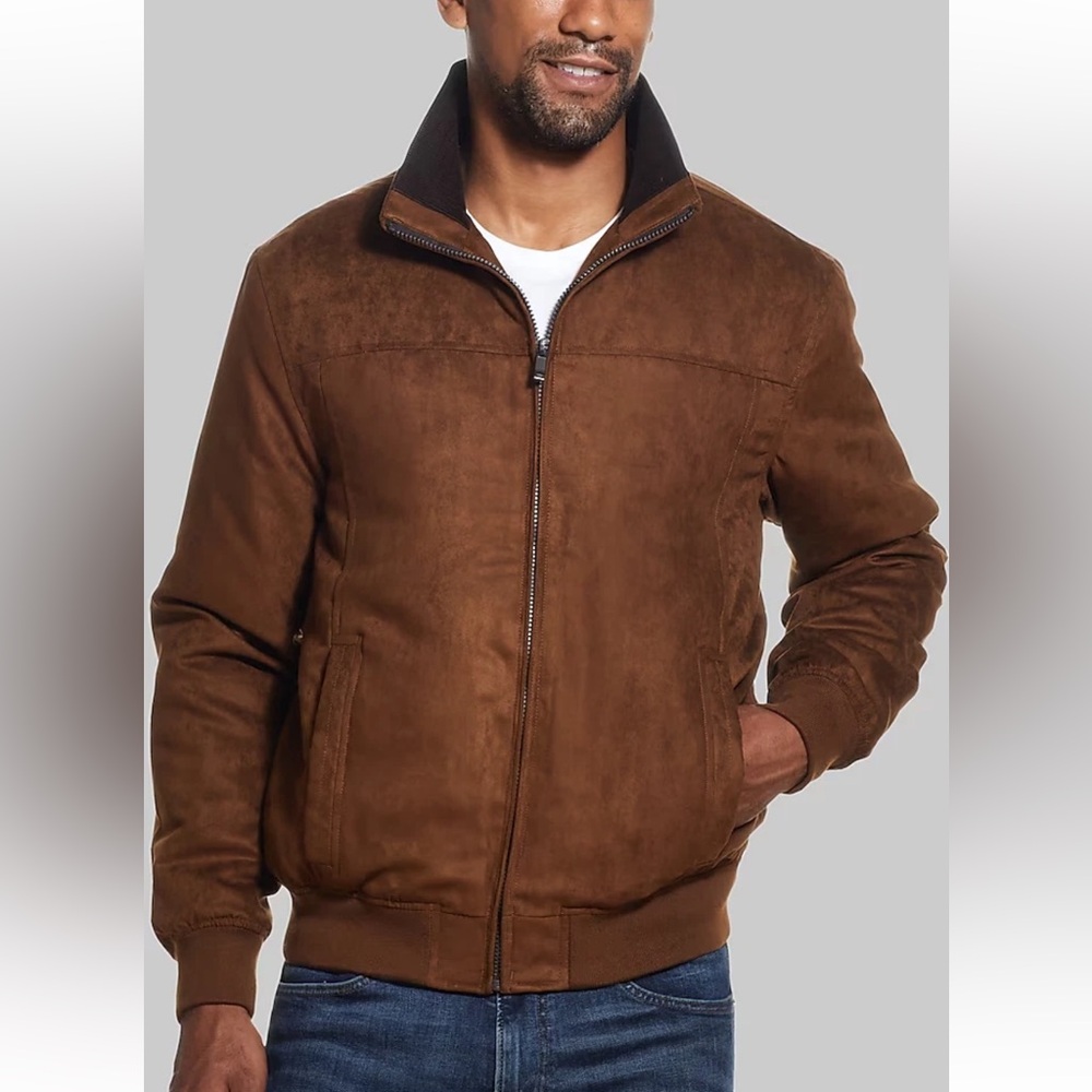 Weatherproof Mens Microsuede Vintage Style Bomber Jacket, Brown, Medium